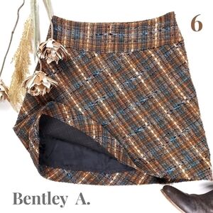 Bentley A. Cotton Blend Tweed Plaid Skirt Sz 6